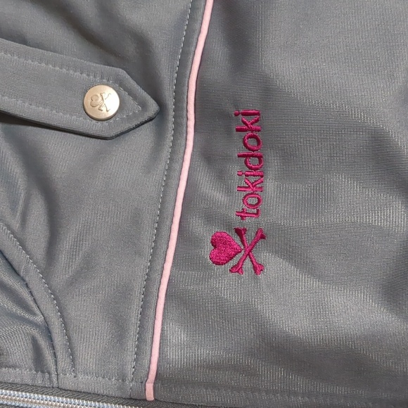 Tokidoki gray embroidered jacket skull cross bones women's size Large - Picture 4 of 11
